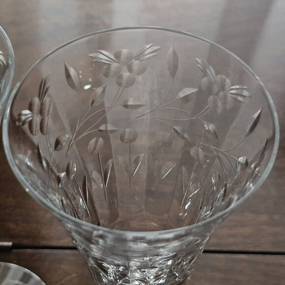 2 Seneca Elegant Optic Cut Floral Vines Wine Goblets 8" vintage stem leaves - Picture 7 of 14